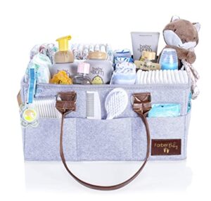 farber baby diaper caddy organizer | large baby diaper organizer portable storage basket for baby needs | nursery changing table storage bin | car organizer for diapers baby wipes (light gray)