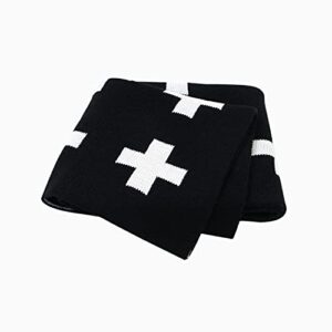 mimixong baby blankets knitted toddler blankets black and white with cross swiss pattern for boy and girl 30×40 inch black