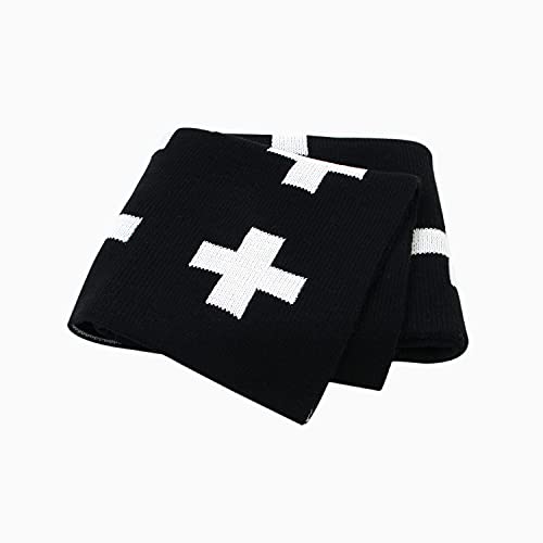 mimixong Baby Blankets Knitted Toddler Blankets Black and White with Cross Swiss Pattern for Boy and Girl 30×40 Inch Black