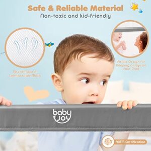 Baby Joy Bed Rails for Toddlers, 59‘’ Extra Long, Swing Down Bed Guard w/Safety Straps, Folding Baby Bedrail for Kids Twin, Double, Full Size Queen & King Mattress (Gray, 59-Inch)