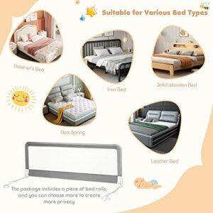 Baby Joy Bed Rails for Toddlers, 59‘’ Extra Long, Swing Down Bed Guard w/Safety Straps, Folding Baby Bedrail for Kids Twin, Double, Full Size Queen & King Mattress (Gray, 59-Inch)