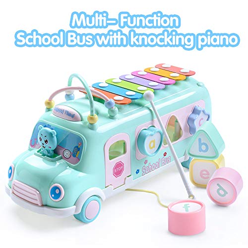 EFOSHM Intellectual School Bus Baby Toy, Piano Music Bus Toys Toddler for 1-3 Years,Shape Puzzles Knocking Piano Educational Musical Toys Gifts for 1 Year Old Boy and Girl Christmas Birthday