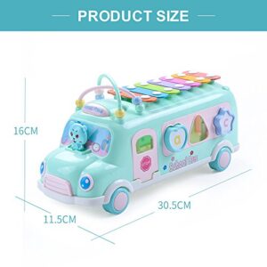 EFOSHM Intellectual School Bus Baby Toy, Piano Music Bus Toys Toddler for 1-3 Years,Shape Puzzles Knocking Piano Educational Musical Toys Gifts for 1 Year Old Boy and Girl Christmas Birthday