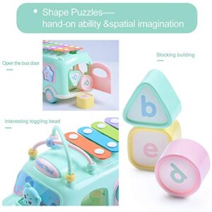 EFOSHM Intellectual School Bus Baby Toy, Piano Music Bus Toys Toddler for 1-3 Years,Shape Puzzles Knocking Piano Educational Musical Toys Gifts for 1 Year Old Boy and Girl Christmas Birthday