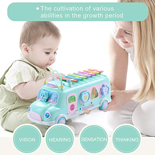 EFOSHM Intellectual School Bus Baby Toy, Piano Music Bus Toys Toddler for 1-3 Years,Shape Puzzles Knocking Piano Educational Musical Toys Gifts for 1 Year Old Boy and Girl Christmas Birthday