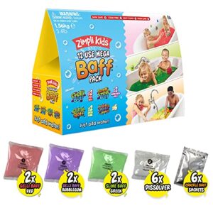 12 use mega value baff pack from zimpli kids, 4 x gelli baff, 2 x slime baff & 6 x crackle baff, children's sensory & bath toy, birthday presents for boys & girls, certified biodegradable gift