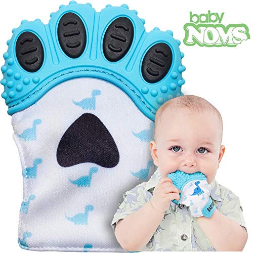 BabyNoms ® Teething Mitten | The Original Teething Paw | Safe Silicone Teething Toy or Teething Ring Provides Self-Soothing Teething Relief | Dino Blue Teether