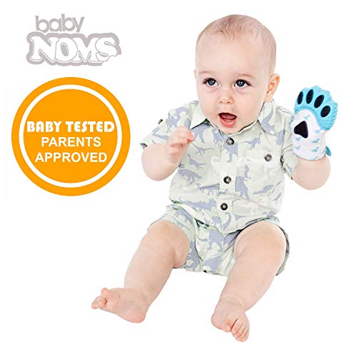 BabyNoms ® Teething Mitten | The Original Teething Paw | Safe Silicone Teething Toy or Teething Ring Provides Self-Soothing Teething Relief | Dino Blue Teether