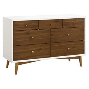 babyletto palma 7-drawer assembled double dresser in white and natural walnut, greenguard gold certified