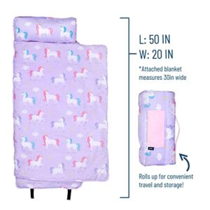Wildkin Original Nap Mat with Reusable Pillow for Boys and Girls, Perfect for Elementary Sleeping Mat, Features Hook and Loop Fastener, Soft Cotton Blend Materials Nap Mat for Kids (Unicorn)