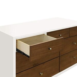 babyletto Palma 7-Drawer Assembled Double Dresser in White and Natural Walnut, Greenguard Gold Certified