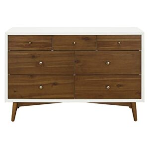 babyletto Palma 7-Drawer Assembled Double Dresser in White and Natural Walnut, Greenguard Gold Certified
