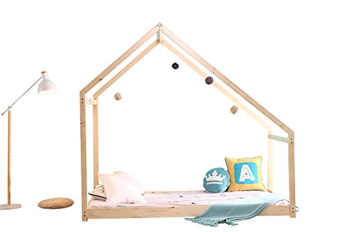 Bestmart INC Toddler Montessori Floor Bed, Twin Size House Bed Frame for Kids Floor Bed Children Bedroom Furniture, Pine Wood Non-Toxic