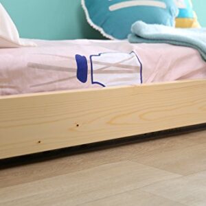 Bestmart INC Toddler Montessori Floor Bed, Twin Size House Bed Frame for Kids Floor Bed Children Bedroom Furniture, Pine Wood Non-Toxic