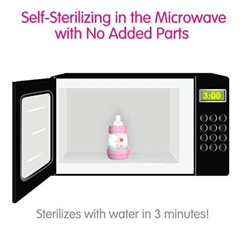 MAM Easy Start Anti-Colic Bottle, Baby Essentials, Medium Flow Bottles with Silicone Nipple, Unisex Baby Bottles, Designs May Vary, 9 oz (3-Count),