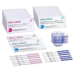 mommed ovulation test strips, ovulation and pregnancy tests (lh50-hcg20), includes 50 ovulation tests and 20 pregnancy tests with 70 urine cups, accurately track ovulation and detect early pregnancy