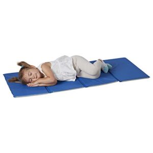 ECR4Kids Everyday Folding Rest Mat, 4-Section, 5/8in, Classroom Furniture, Blue/Grey, 5-Pack