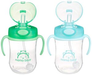 amazon brand - mama bear weighted straw sippy cup, pack of 2, blue/green