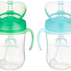 Amazon Brand - Mama Bear Weighted Straw Sippy Cup, Pack of 2, Blue/Green