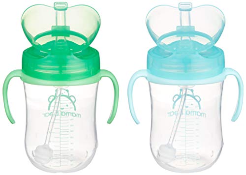 Amazon Brand - Mama Bear Weighted Straw Sippy Cup, Pack of 2, Blue/Green