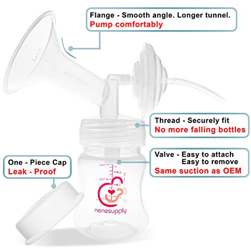 Nenesupply 24mm Flange Pump Parts Compatible w Spectra S2 S1 Breast Pumps Replacement Kit for Spectra Pump Parts 24mm S2 Parts S2 Accessories Inc Flange Duckbill Valve Backflow Protector Bottles