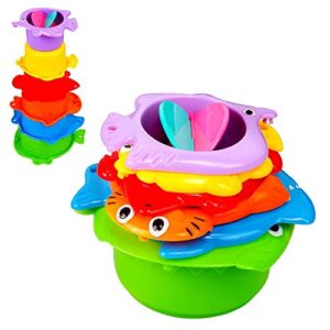 INNOCHEER Baby Bath Toys for Water Table, Toddler Water Toys with Bath Toys Stacking Cups, Quick Dry Organizer Net, 13 Pcs Early Educational Toy for Bathtub Game, Beach and Pool Party