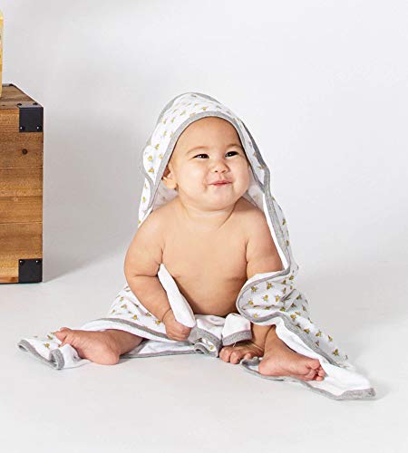 Burt's Bees Baby - Hooded Towels, Absorbent Knit Terry, Super Soft Single Ply, 100% Organic Cotton (Honey Bee/Grey, 2-Pack)
