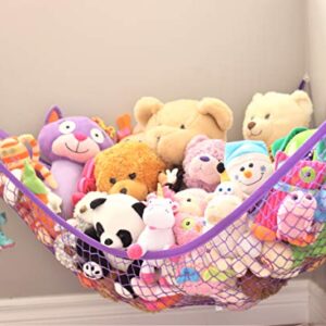 MiniOwls Storage Hammock Stuffed Toys Organizer - Fits 30-40 Plush Animals. Great Gift for Boys and Girls. Instead of Bins and Toy Chest – Displays Teddies Easily. (Purple, X-Large)