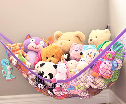 MiniOwls Storage Hammock Stuffed Toys Organizer - Fits 30-40 Plush Animals. Great Gift for Boys and Girls. Instead of Bins and Toy Chest – Displays Teddies Easily. (Purple, X-Large)