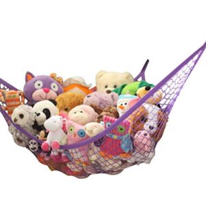 miniowls toy hammock organizer for stuffed animals perfect storage idea for teddies and dolls. simple but strong solution to display children’s plushies (purple, large)