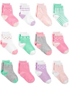 simple joys by carter's baby girls' socks, 12 pairs, pink/purple/mint green, 3-12 months
