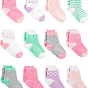 Simple Joys by Carter's Baby Girls' Socks, 12 Pairs, Pink/Purple/Mint Green, 3-12 Months