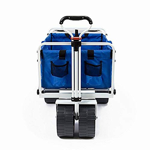 MacSports All Terrain Beach Wagon with Side Table|Heavy Duty Collapsible Folding Cart with Large Wheels for Beach Day, Picnic, Camping, Outdoor Activities | Blue/White