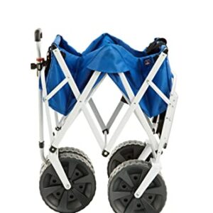 MacSports All Terrain Beach Wagon with Side Table|Heavy Duty Collapsible Folding Cart with Large Wheels for Beach Day, Picnic, Camping, Outdoor Activities | Blue/White