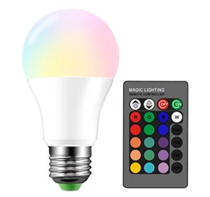 droiee dimmable e26 led light bulb, rgb bulb 6w with 16 color changing modes for christmas, party etc with remote control
