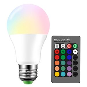 Droiee Dimmable E26 LED Light Bulb, RGB Bulb 6W with 16 Color Changing Modes for Christmas, Party etc with Remote Control