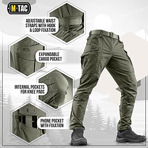 M-Tac Conquistador Flex Tactical Pants - Military Men's Cargo Pants with Pockets (Army Olive, W32 / L32)