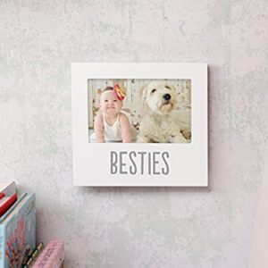 Pearhead Bestie and Baby Frame, Baby and Pet Keepsake Frame, 4" x 6" Photo Insert, Tabletop And Wall Mount Picture Frame, White