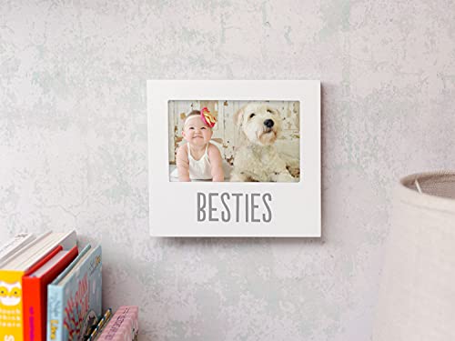 Pearhead Bestie and Baby Frame, Baby and Pet Keepsake Frame, 4" x 6" Photo Insert, Tabletop And Wall Mount Picture Frame, White