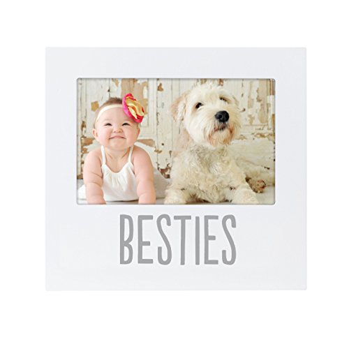 Pearhead Bestie and Baby Frame, Baby and Pet Keepsake Frame, 4" x 6" Photo Insert, Tabletop And Wall Mount Picture Frame, White