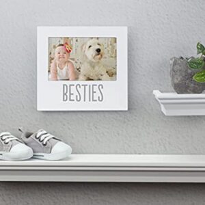 Pearhead Bestie and Baby Frame, Baby and Pet Keepsake Frame, 4" x 6" Photo Insert, Tabletop And Wall Mount Picture Frame, White