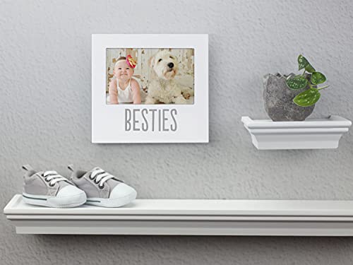 Pearhead Bestie and Baby Frame, Baby and Pet Keepsake Frame, 4" x 6" Photo Insert, Tabletop And Wall Mount Picture Frame, White