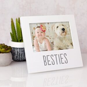 Pearhead Bestie and Baby Frame, Baby and Pet Keepsake Frame, 4" x 6" Photo Insert, Tabletop And Wall Mount Picture Frame, White