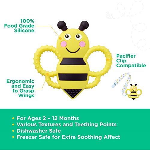 sweetbee Buzzy Bee Teether Toy, Multi-Textured, Soft & Soothing, Easy to Hold (BPA Free, Freezer & Dishwasher Safe)