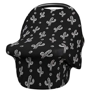 baby car seat cover, infant carseat canopy, nursing breastfeeding cover, stretchy carrier covers for stroller/high chair/shopping cart, newborn registry & shower gift for boys girls - black cactus