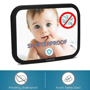 Funbliss Baby Car Mirror Safely Monitor Infant Child in Rear Facing Seat,Car Seat，See Children or Pets Backseat，Best Newborn Seat Accessories, Shatterproof