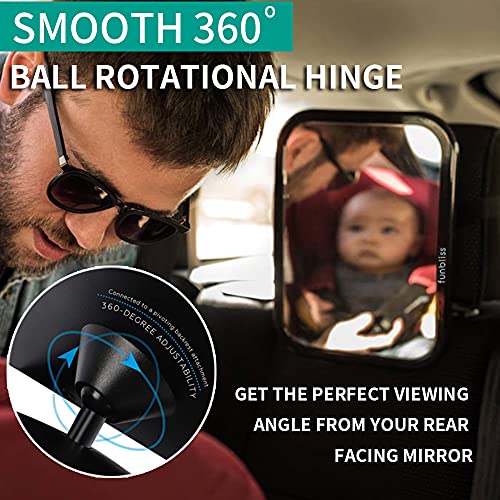 Funbliss Baby Car Mirror Safely Monitor Infant Child in Rear Facing Seat,Car Seat，See Children or Pets Backseat，Best Newborn Seat Accessories, Shatterproof