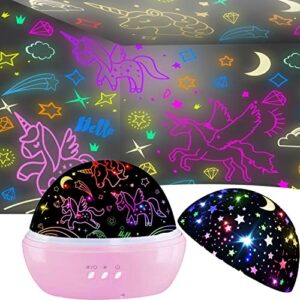 night light for kids,girls unicorns and star light projector 360 degree rotation 16 colors mode,kawaii room decor,unicorn gifts for kids bedroom