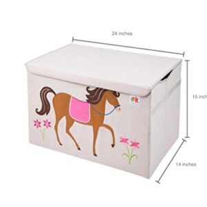 Wildkin Kids Fabric Toy Chest for Boys & Girls, Measures 24 X 15 X 14 Inches Toy Storage, Features Garterized Handle & Cardboard Insert, Toy Box Helps Kids Supplies Organized (Horses)