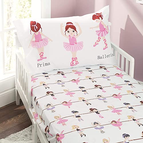 EVERYDAY KIDS Toddler Fitted Sheet and Pillowcase Set -Born to Dance Ballerina- Soft Microfiber, Breathable and Hypoallergenic Toddler Sheet Set